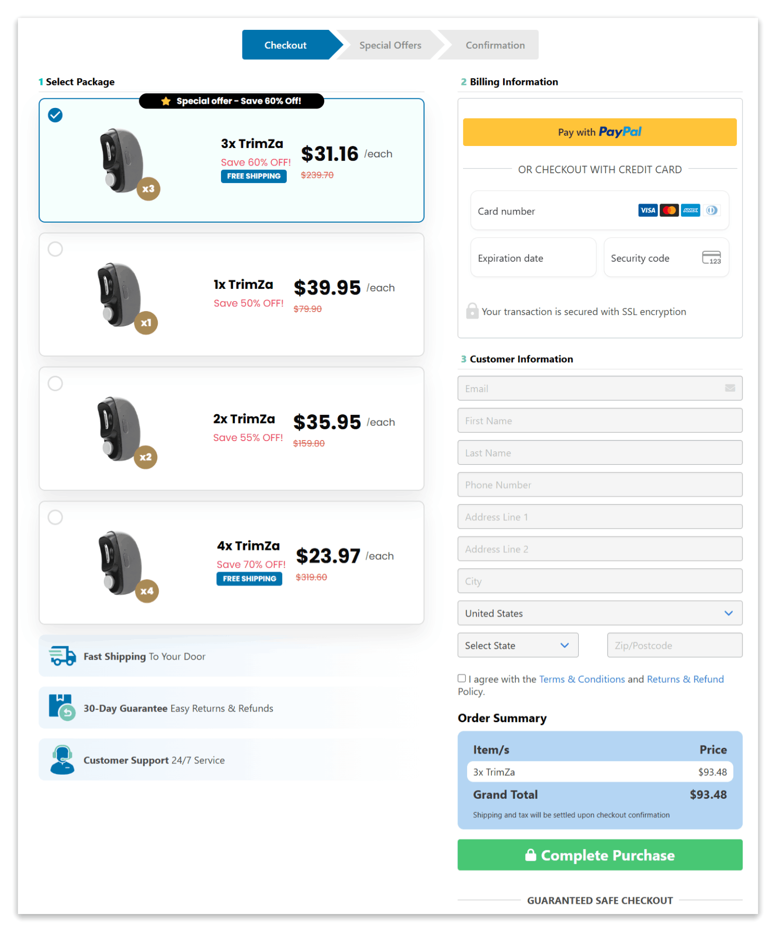TrimZa Electric Nail Clipper secure checkout page